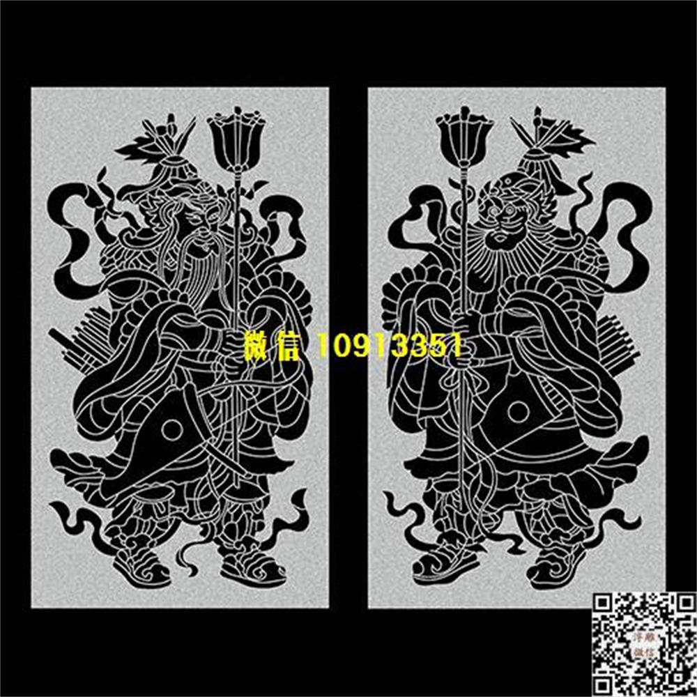 精雕图154门神一套精雕图线雕图线条图单线铣底图_电脑雕刻plt文泰矢量图精雕图浮雕图